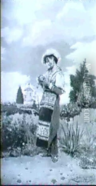 Fanciulla In Costume Popolare Romano Oil Painting - Giuseppe Ferrari