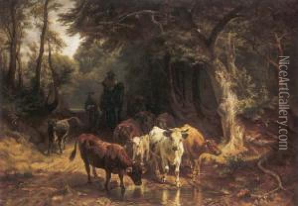 Waldlandschaft Mit Rinderherde Oil Painting - Eduard I Schleich