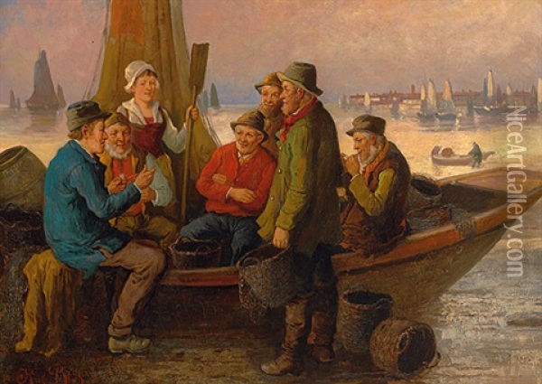 Plaudernde Fischer Am Strand Zur Abendzeit Oil Painting - Carl Heinrich Bloch