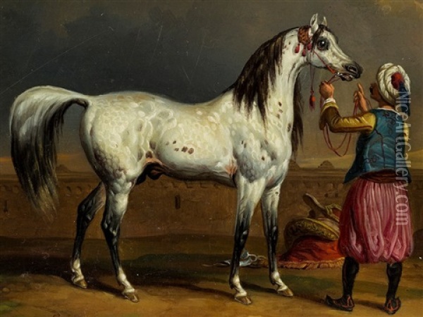 Mamluk With White Stallion Oil Painting - Carle Vernet