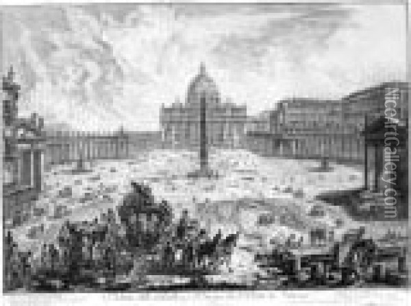 Veduta Della Basilica, E Piazza Di S. Oil Painting - Giovanni Battista Piranesi