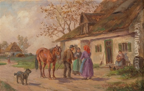 Plausch Am Lande Oil Painting - Ludwig Mueller-Cornelius