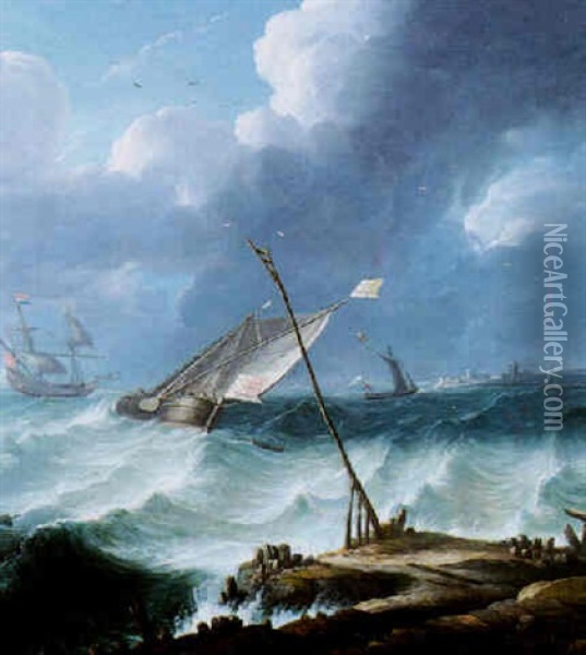 Marine Par Temps D'orage Oil Painting - Hendrik Rietschoof