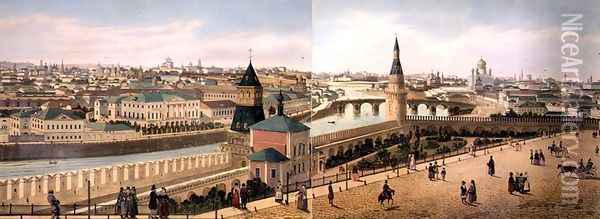 View down river from the Kremlin including the Church of Our Saviour Oil Painting - Dmitri Indieitzeff