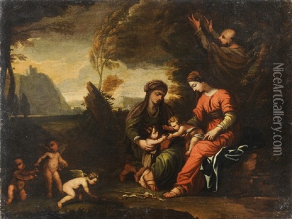 The Holy Family With St. Anne And John The Baptist Oil Painting - Reynaud Levieux