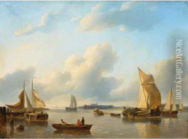 A River Landscape With Sailing Vessels Oil Painting - Petrus Jan Schotel