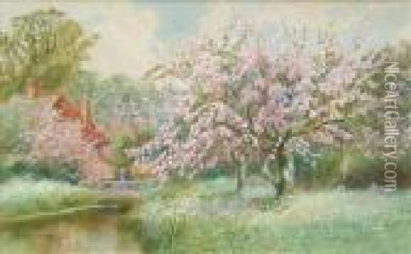 A Surrey Orchard Oil Painting - Arthur Stanley Wilkinson