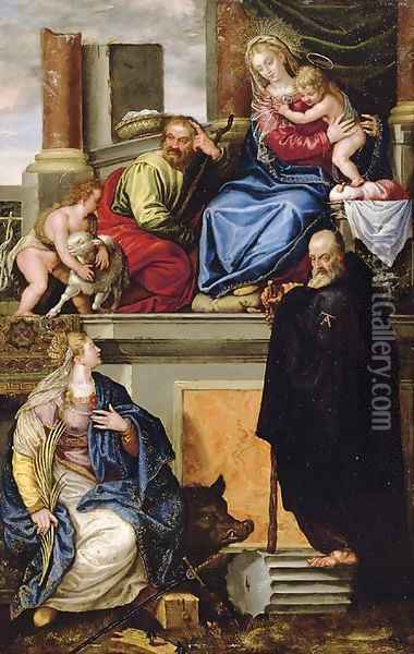 The Holy Family with the Infant Saint John the Baptist, Saint Anthony Abbot and Saint Catherine Oil Painting - Paolo Veronese (Caliari)
