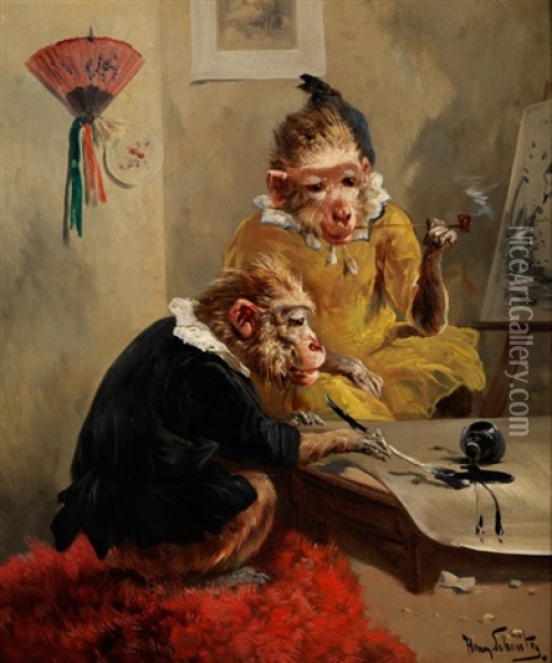 Humoristische Affenszene Oil Painting - Henry Schouten