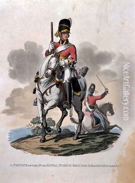 A Private of the 2nd, or Royal Northern British Dragoons (Greys) from Costumes of the Army of the British Empire, according to the last regulations 1812, engraved by J.C. Stadler, published by Colnaghi and Co. 1812-15 Oil Painting - Charles Hamilton Smith
