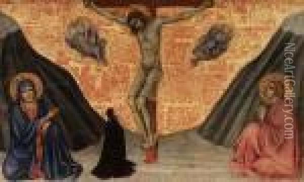 Gesu Crocifisso Tra La Vergine Addolorata E San Giovanni Con Una Devota E Due Angeli Oil Painting - Taddeo Di Bartolo