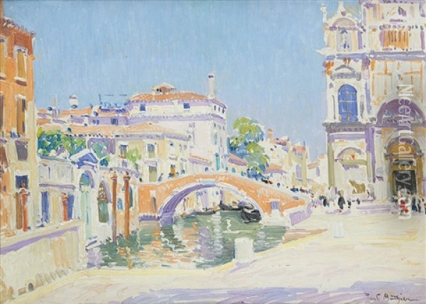 Le Pont (vue De L'eglise Sainte Marie Du Miracle A Venice) Oil Painting - Paul Mathieu