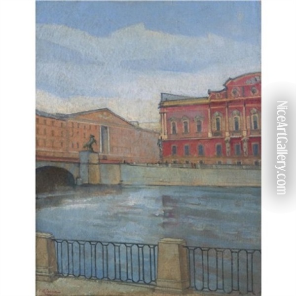View Onto Nevsky Prospect From The Fontanka Oil Painting - Nikolai Alexandrovich Ionin
