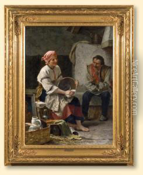 W Huculskiej Chacie Oil Painting - Julius Zuber