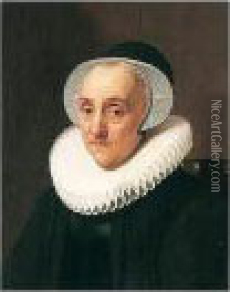 Portrait Of An Old Lady, Half 
Length, Seated, Wearing Black With A White Ruff And Head-dress Oil Painting - Nicolaes (Pickenoy) Eliasz