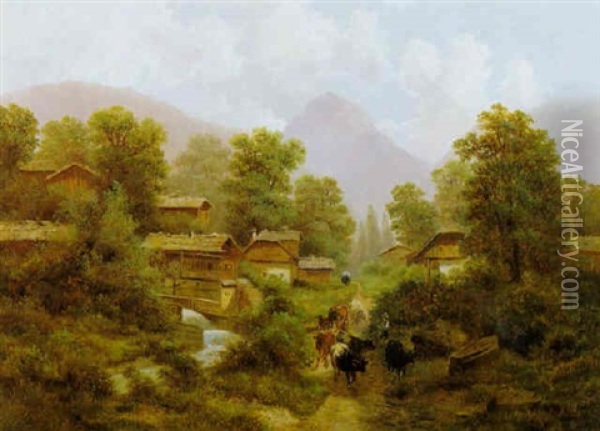 Heimtrieb Von Der Weide (werderberg In Der Schweiz) Oil Painting - Albert Lang