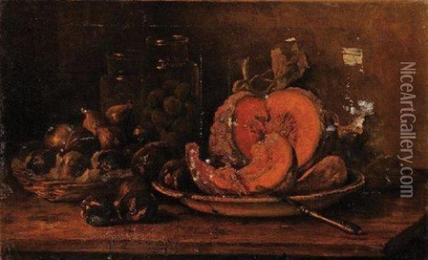 Melon Coupe Et Figues Oil Painting - Eugene Claude