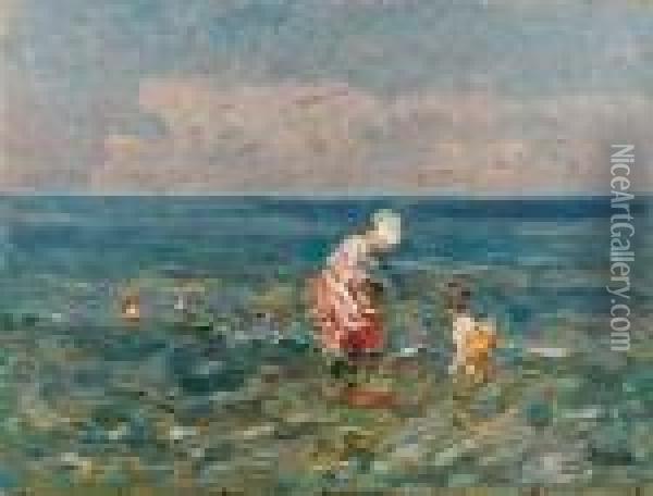 Bimbi Al Mare Oil Painting - Beppe Ciardi