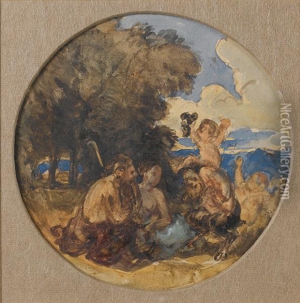 Classical Group With Satyrs Around Fire Oil Painting - William Etty