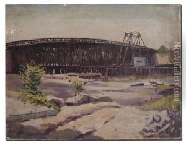 Cottage Farm Bridge Also Known As Boston University Bridge Oil Painting - Kanji Nakamura