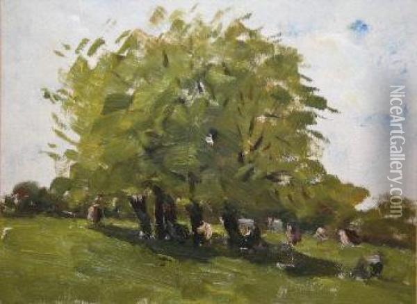 Cows Grazing, Malahide Oil Painting - Nathaniel R.H.A. Hone Ii,