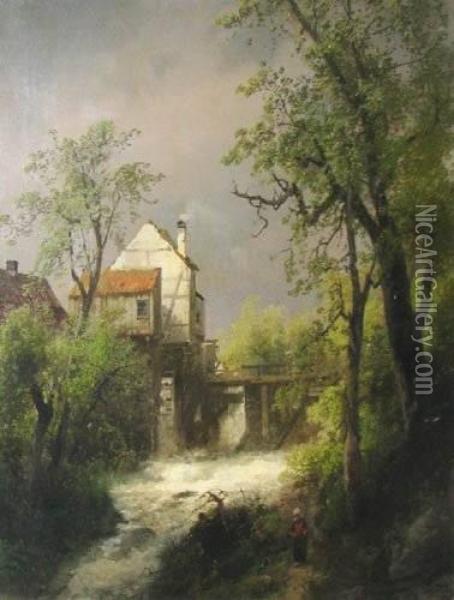 Stream And Watermill Oil Painting - Herman Herzog