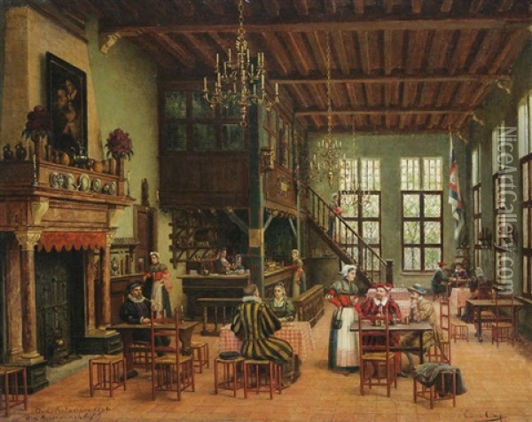 Oud Antwerpen, Den Aengenamen Hof Oil Painting - Constant Aime Marie Cap
