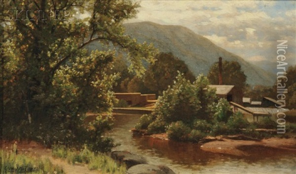 Landscape With Lumber Mill Oil Painting - George W. Waters