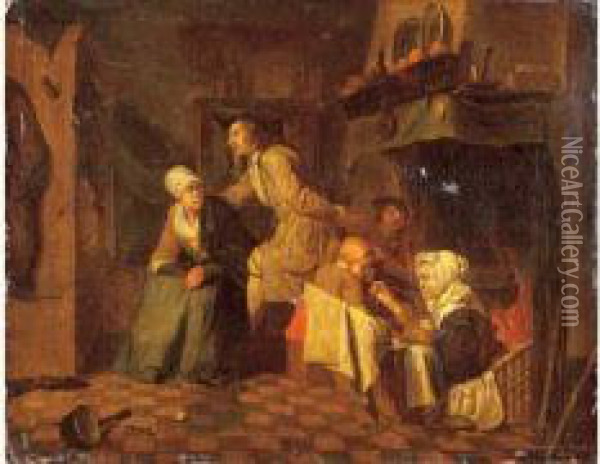 Reunion Devant La Cheminee. Oil Painting - Jan Josef, the Elder Horemans
