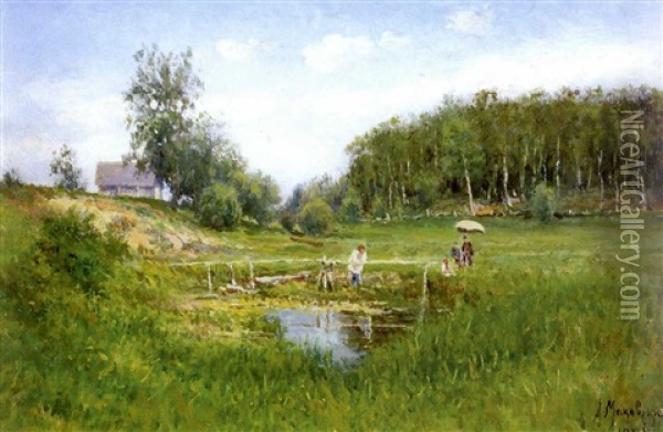 Virta (the Stream) Oil Painting - Aleksandra Egorovna Makovskaya