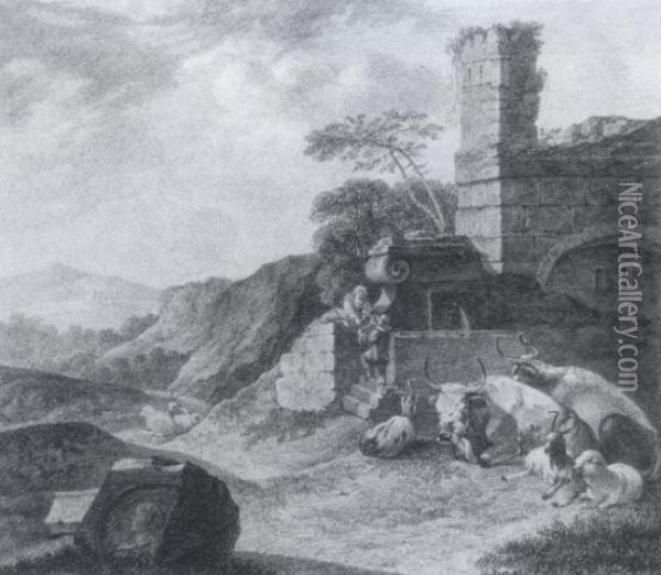Sudliche Landschaft Mit Einer Ruine Und Einem Brunnen Oil Painting - Johann Friedrich Morgenstern