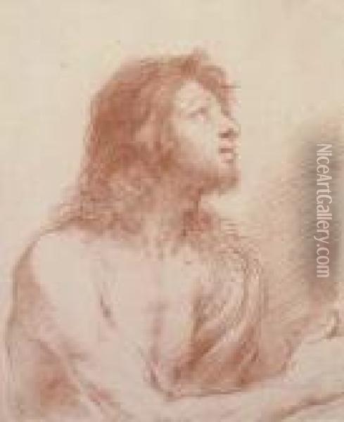 Saint John The Baptist, Half-length, Looking Up To The Right,holding A Bowl Oil Painting - Guercino