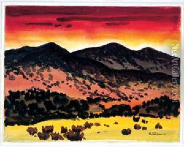 Dark Mountains Red Sky Oil Painting - Jens Adolf Emil Jerichau