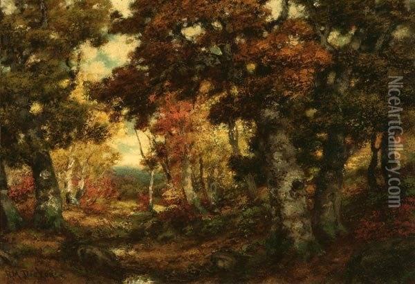 Autumn Wooded Landscape Oil Painting - Robert Melvin Decker