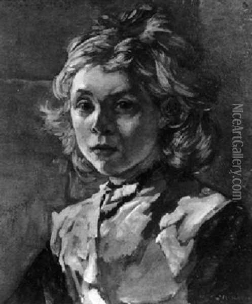 A Portrait Of A Little Girl Oil Painting - Johannes Evert Hendrik Akkeringa