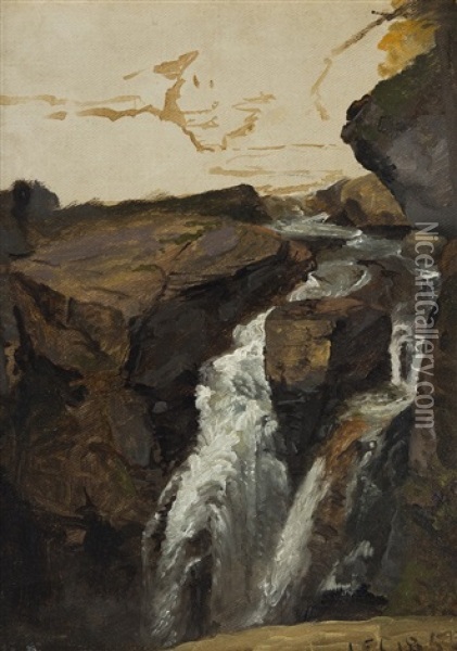 Waterfall, Catskill, New York, 1850 Oil Painting - Jasper Francis Cropsey