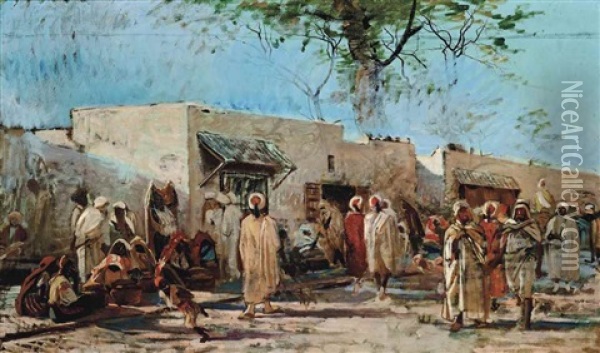 A Market In Tunis Oil Painting - Eugenio Cecconi