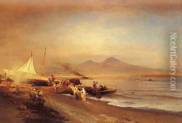 The Bay of Naples Oil Painting - Oswald Achenbach