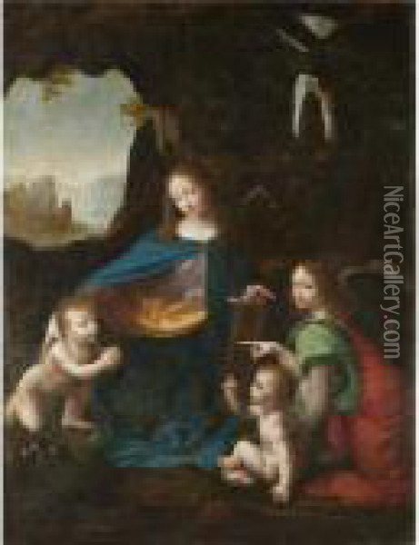 The Madonna Of The Rocks Oil Painting - Leonardo Da Vinci