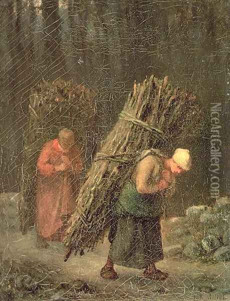 Peasant Women with Brushwood, c.1858 Oil Painting - Jean-Francois Millet