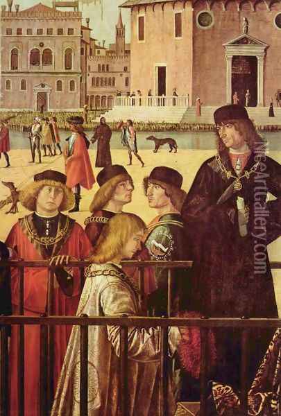 The arrival of the British envoy at the court of King Brittany, detail Oil Painting - Vittore Carpaccio