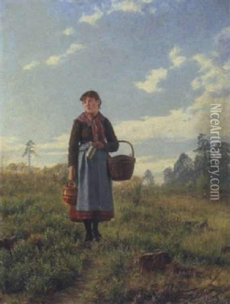 Heideroschen - Heidelbeersammlerin Oil Painting - Emil Zschimmer