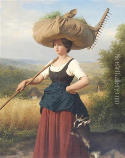 Returning From The Fields Oil Painting - Friedrich Edouard Meyerheim