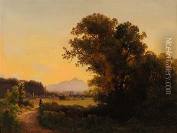 Landschaft Mit Bauern Oil Painting - Julius Bayer