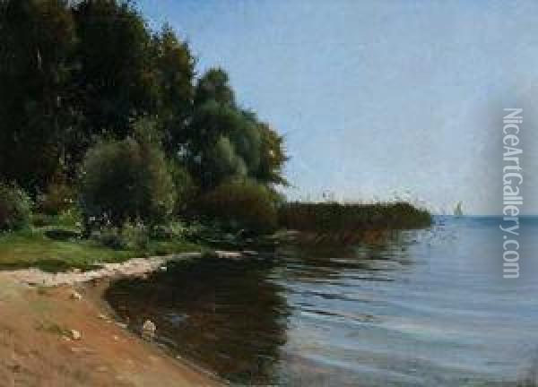 Sommerliches Seeufer Mit Nachen Oil Painting - Max Robert Theynet