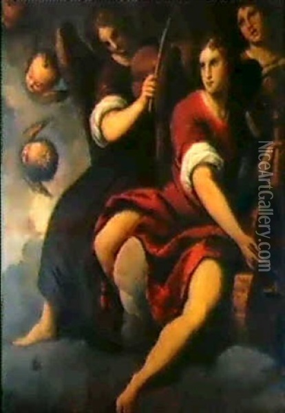 Musizierende Engel Oil Painting - Jacopo Palma il Giovane