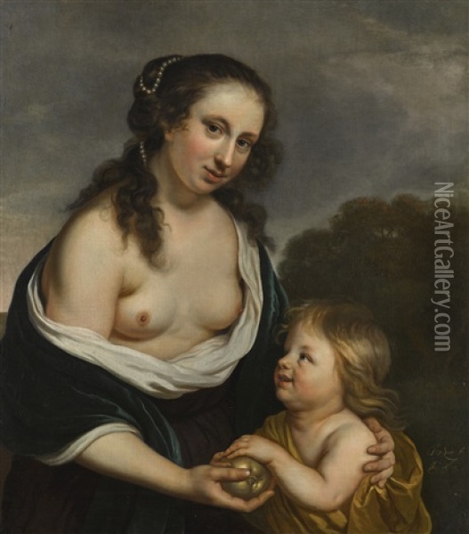 A Mother And Her Son In The Guise Of Venus And Cupid Oil Painting - Jakob van Loo