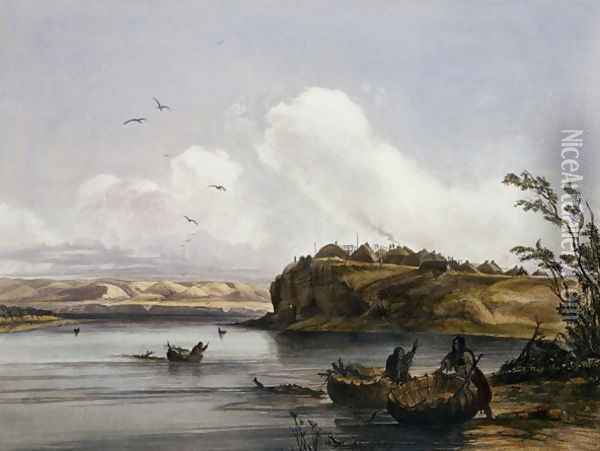 Mih-Tutta-Hankush, a Mandan Village, plate 16 from Volume 2 of 'Travels in the Interior of North America' Oil Painting - Karl Bodmer