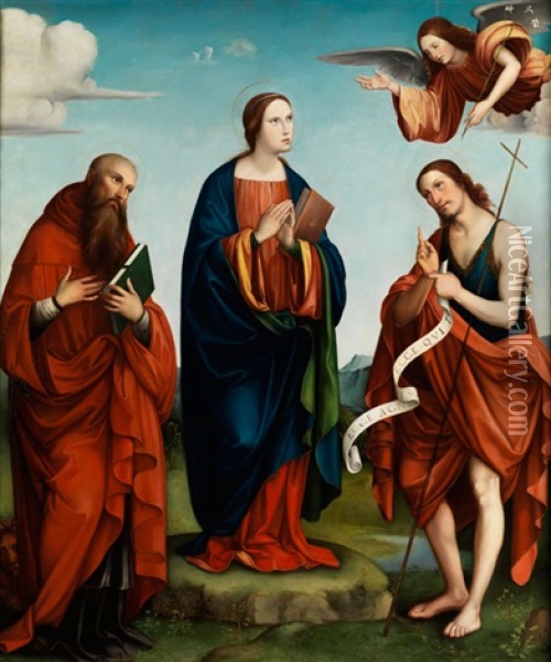 Verkundigung Mariens Mit Den Heiligen Hieronymus Und Johannes Baptist Oil Painting - Francesco Francia