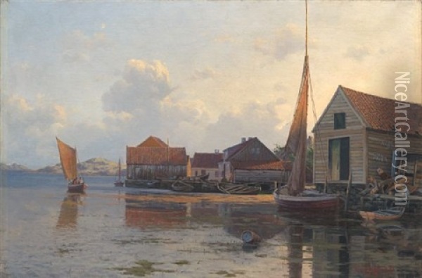 Fiskevaer Pa Kvitsoy Oil Painting - Lauritz Haaland